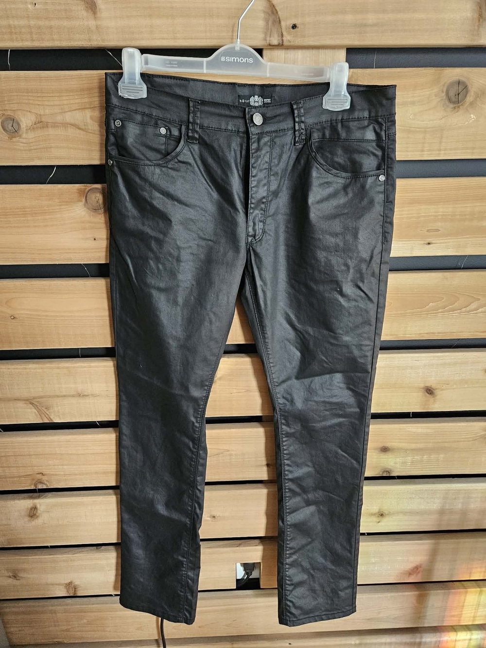 Men's Black Coated Skinny Pants